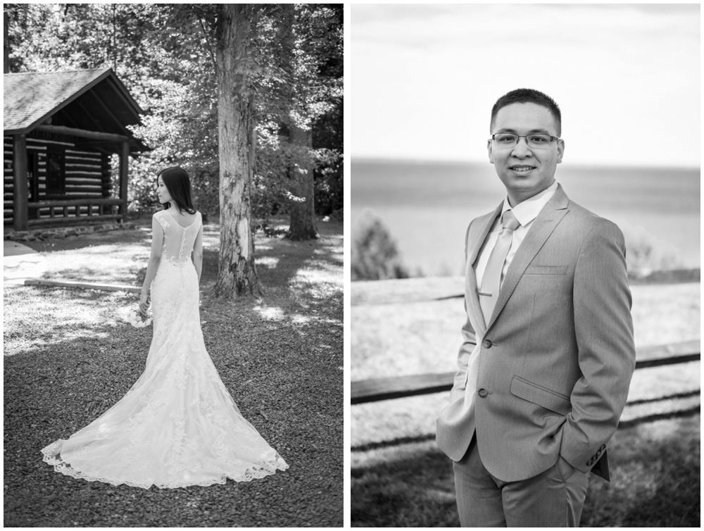 bride and groom at rustic cabin westmoreland state park virgina wedding