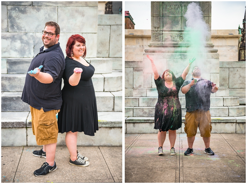 baltimore maryland engagement photos with holi powder paint