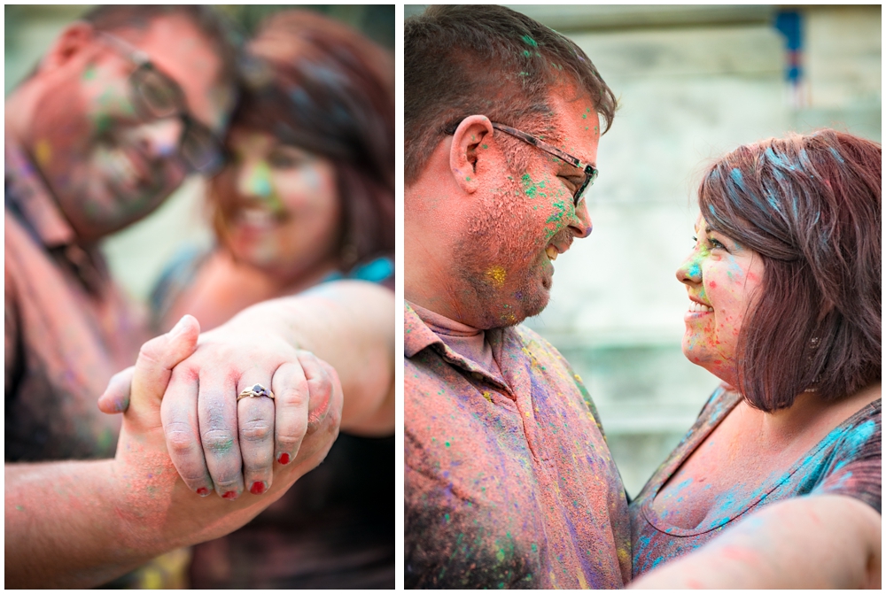 baltimore maryland engagement photos with holi powder paint