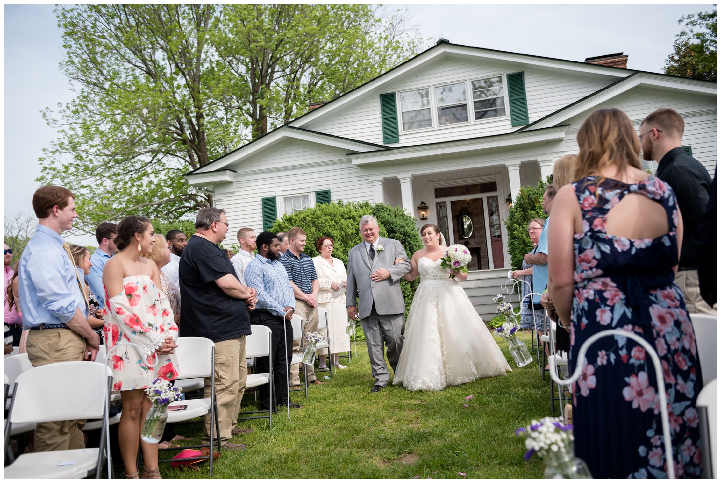 bride enters during rustic Virginia wedding at Wolftrap Farm