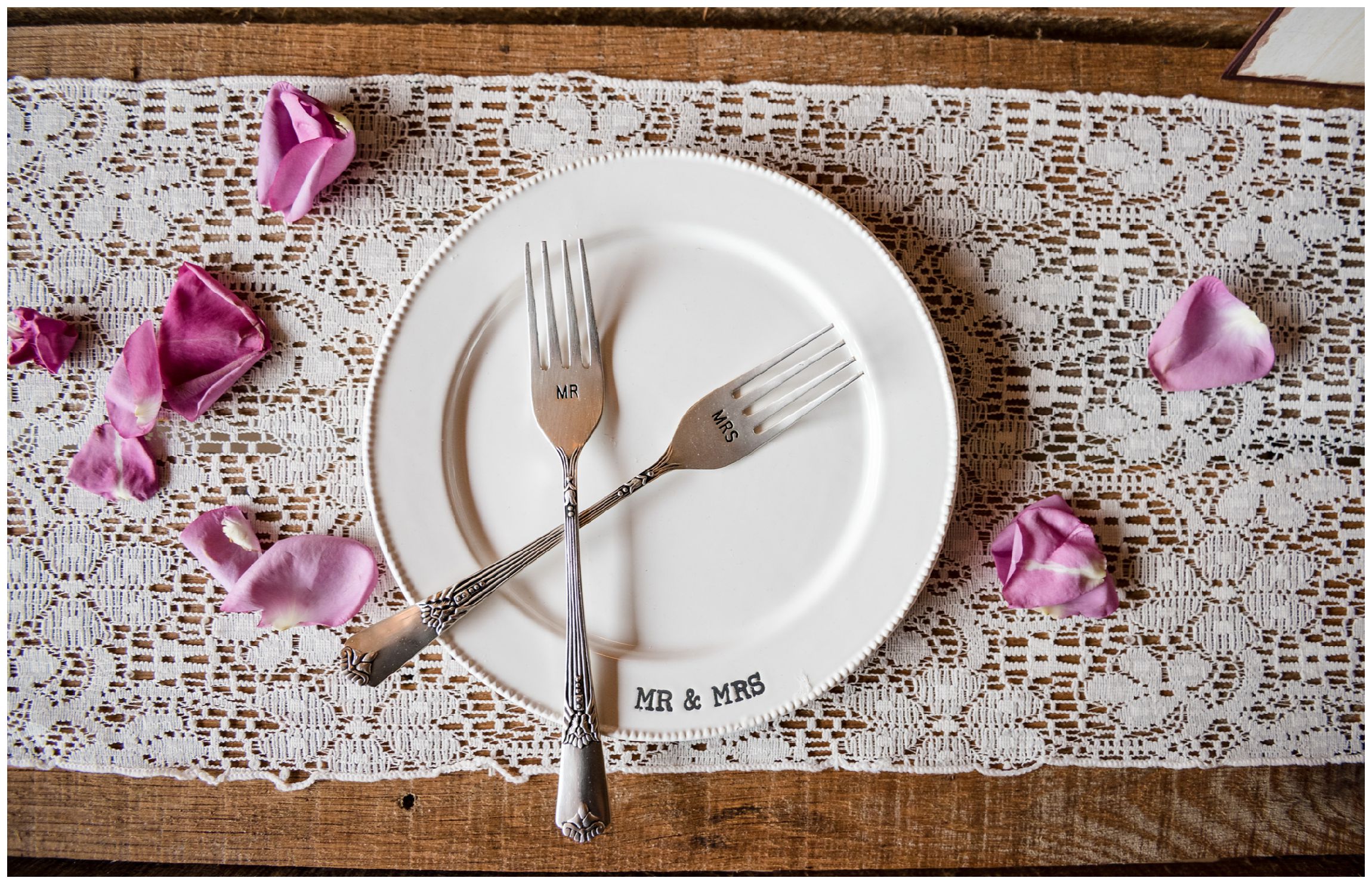 Mr. and Mrs. plate and forks for wedding reception