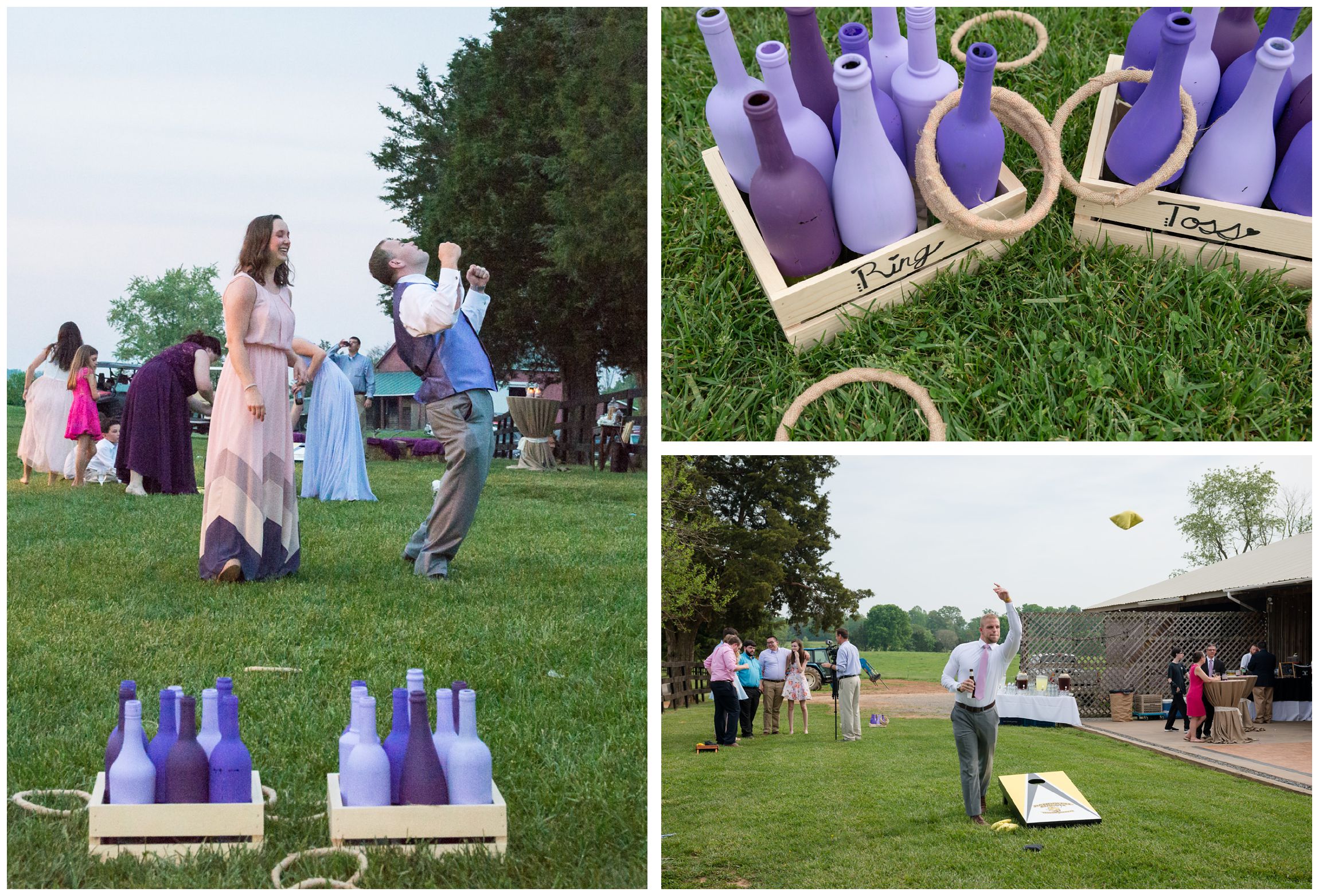 yard games and cornhole during farm wedding reception