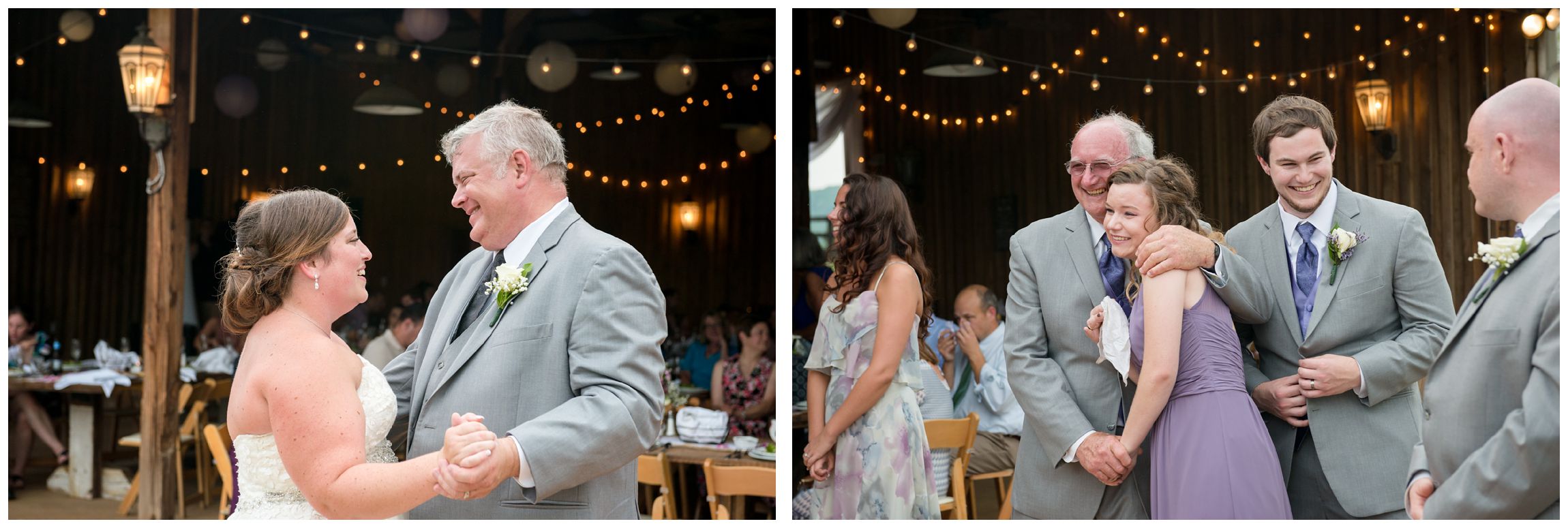 father daughter dance at rustic barn wedding in Virginia