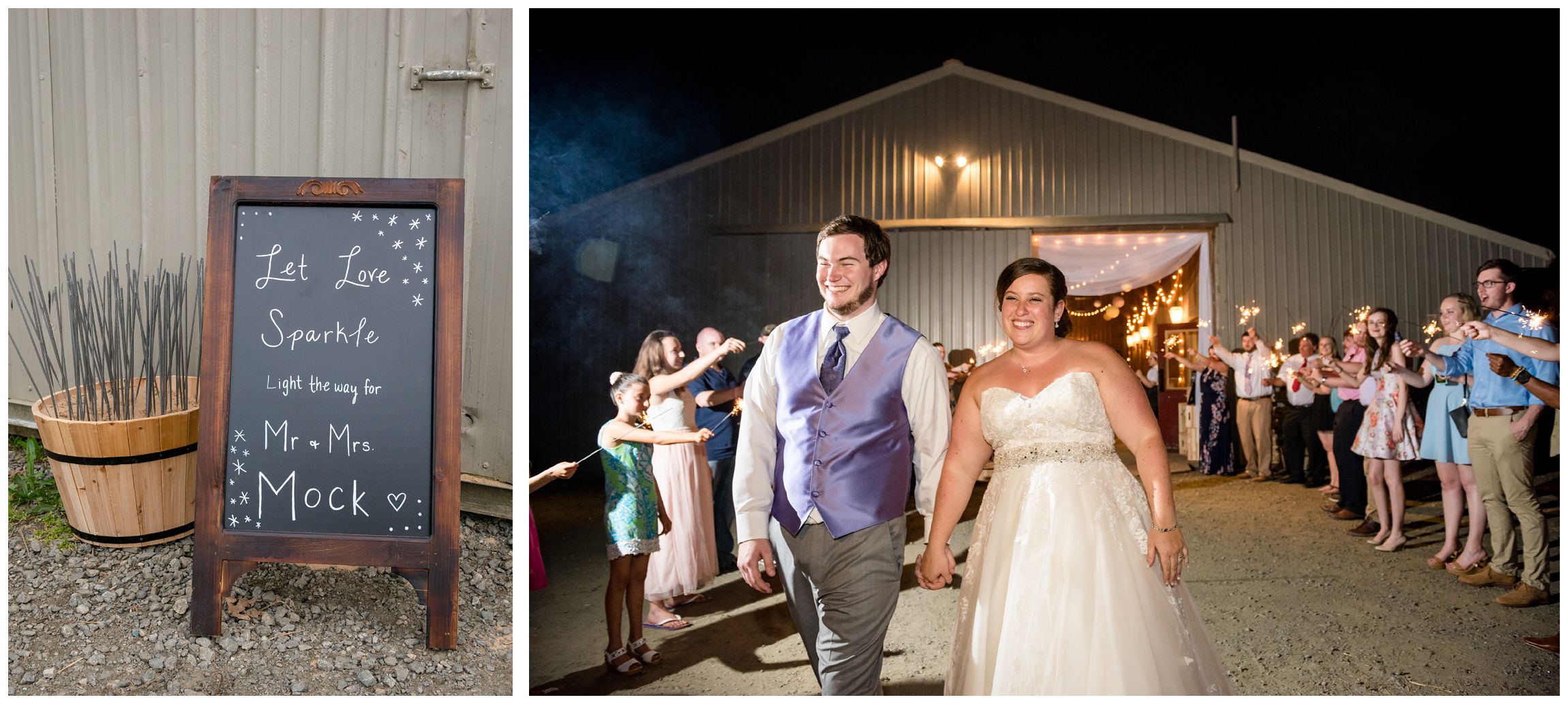 sparkler wedding reception exit at Wolftrap Farm in Gordonsville, Virginia