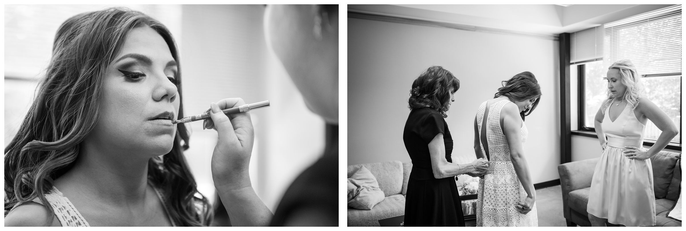 bride getting ready before wedding at the Unitarian Universalist Church in Arlington, Virginia 