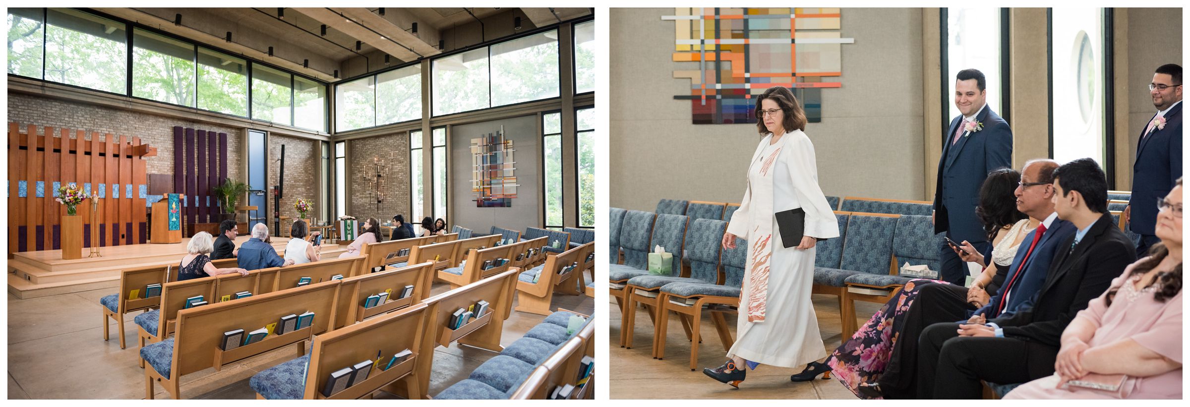 groom entering during wedding ceremony at the Unitarian Universalist Church in Arlington, Virginia 