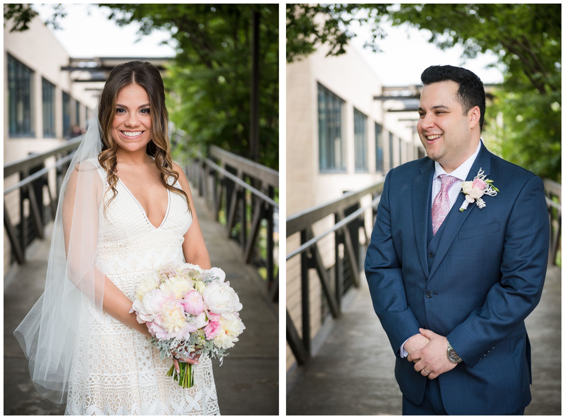 bride and groom portrait after wedding ceremony at the Unitarian Universalist Church in Arlington, Virginia