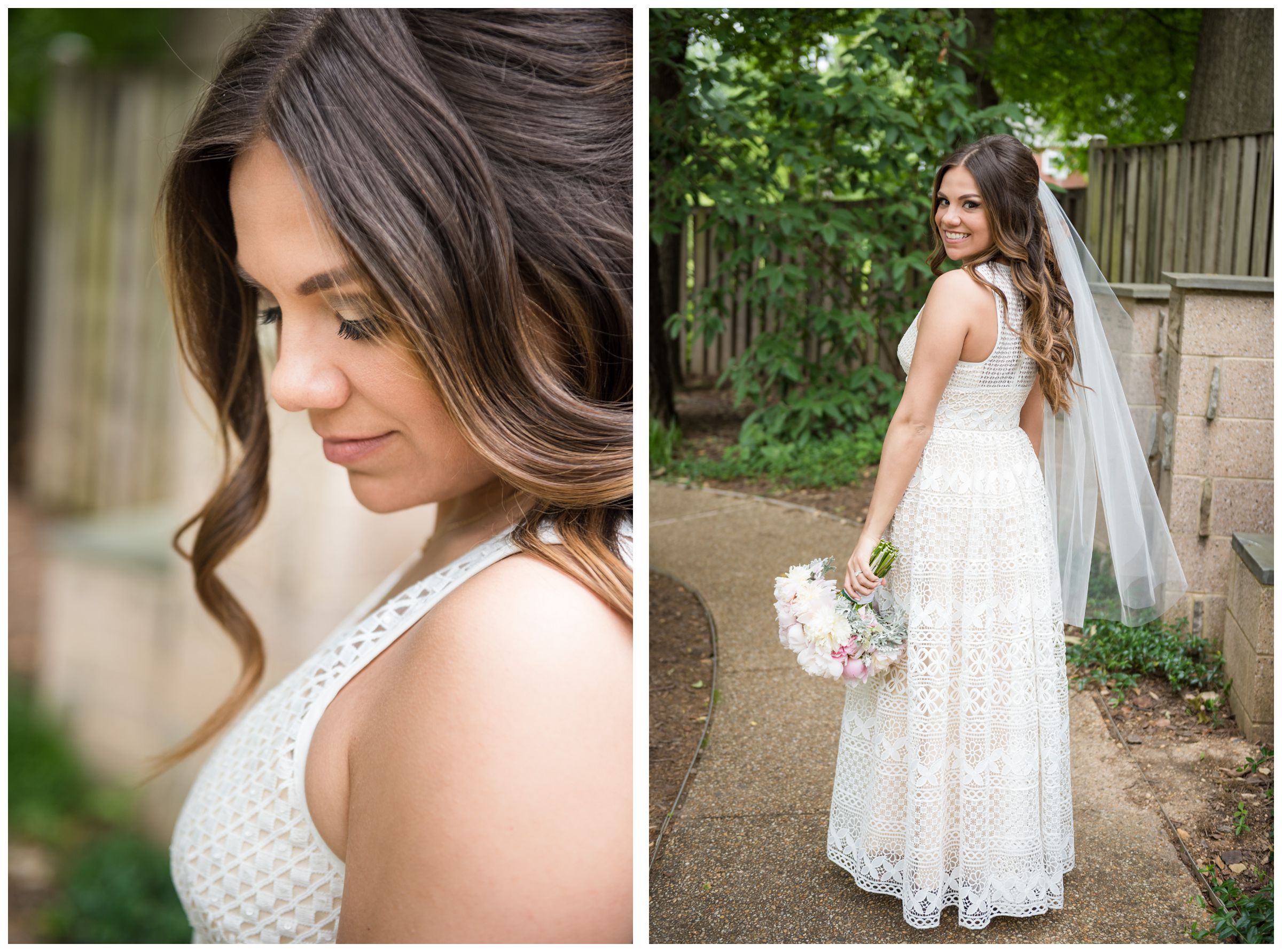 bride in BHLDN lace wedding dress