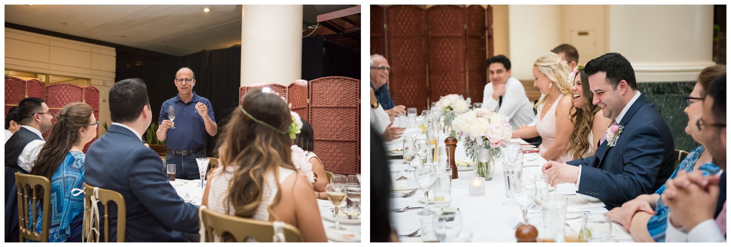 father of the groom giving toast during intimate wedding reception dinner at Old Ebbitt Grill in Washington, D.C.