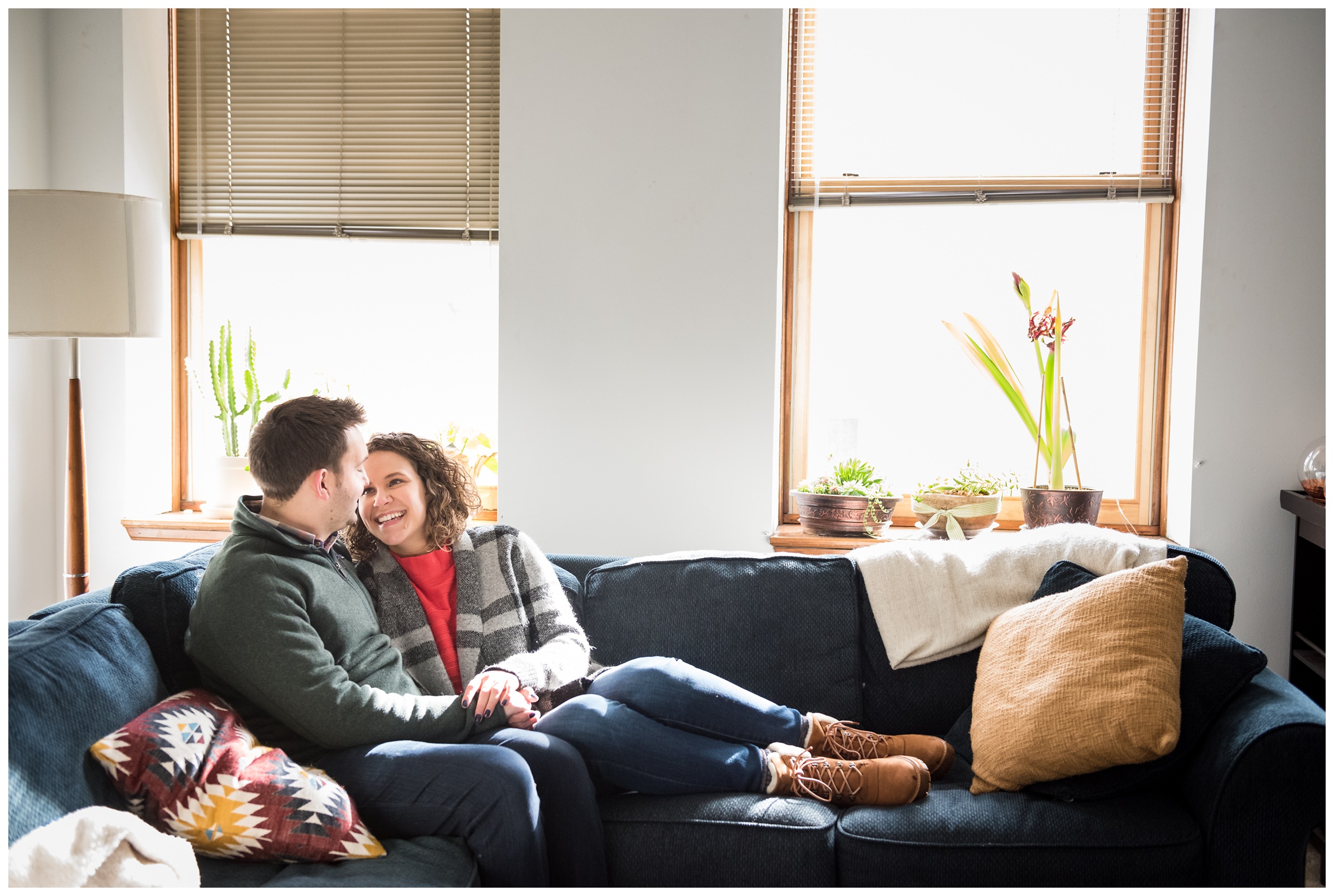 indoor winter engagement photos in the Short North neighborhood of Columbus, Ohio