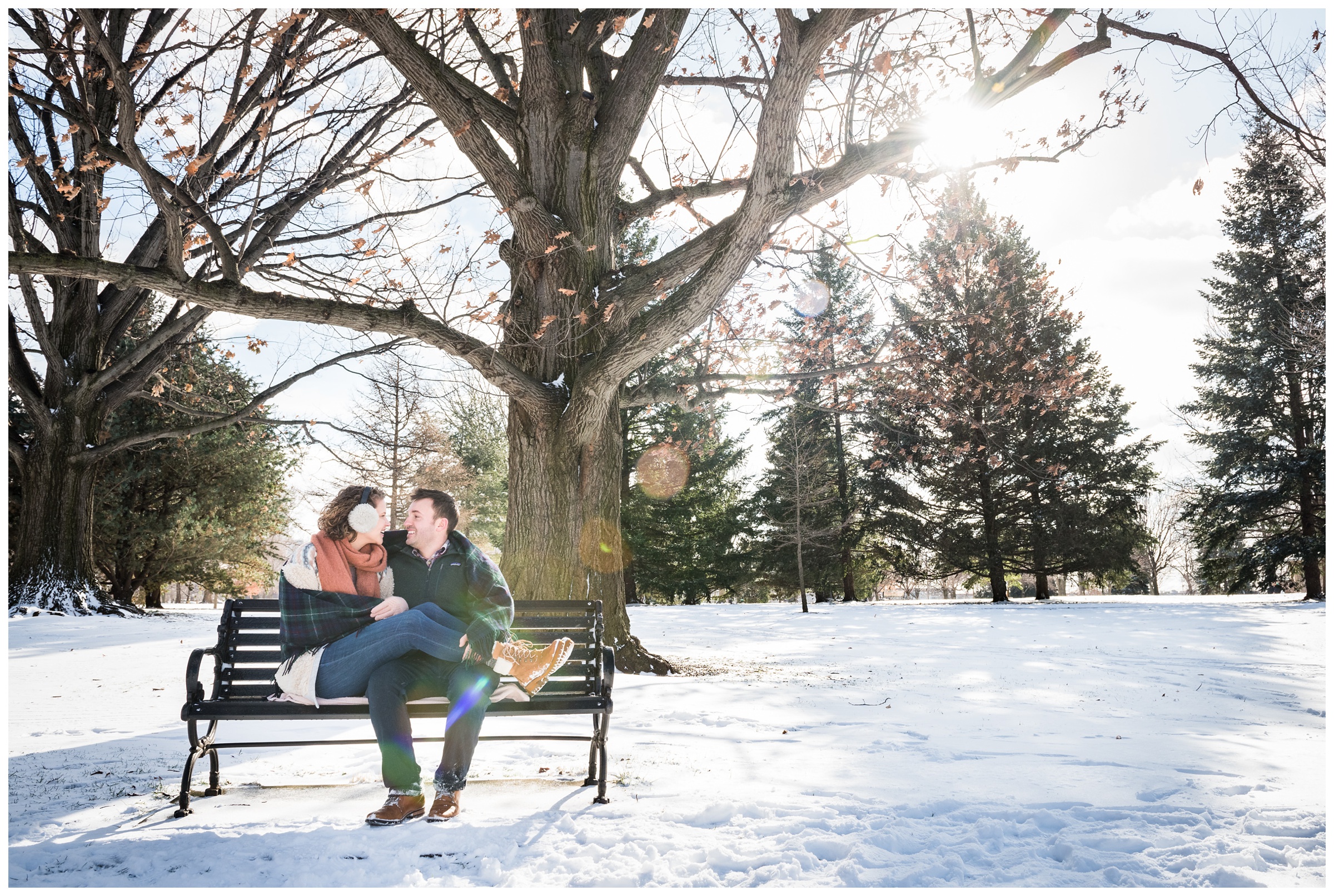 snowy winter engagement photos at Goodale Park in Columbus, Ohio