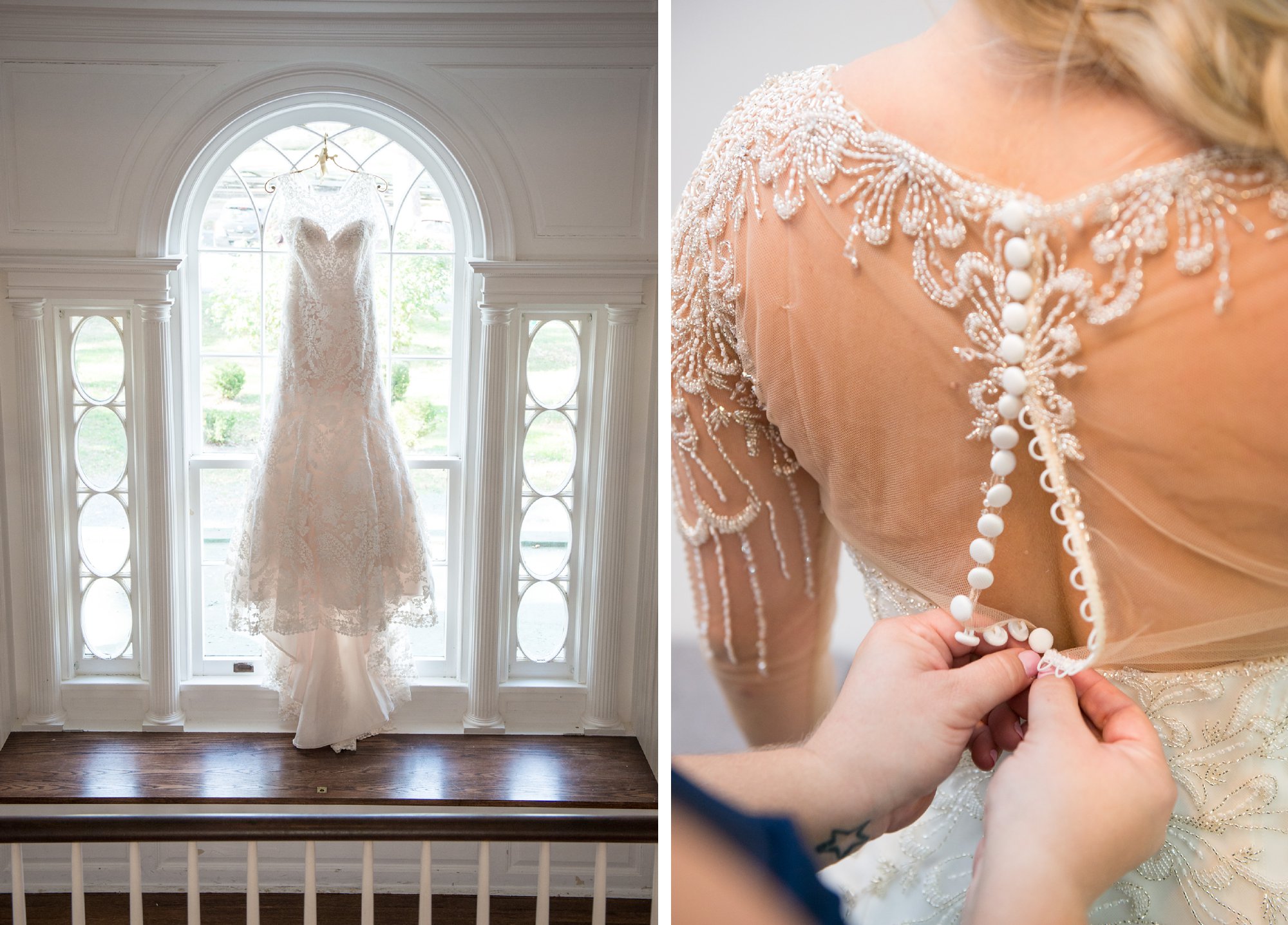 wedding gowns with lace, beading, and illusion sleeves