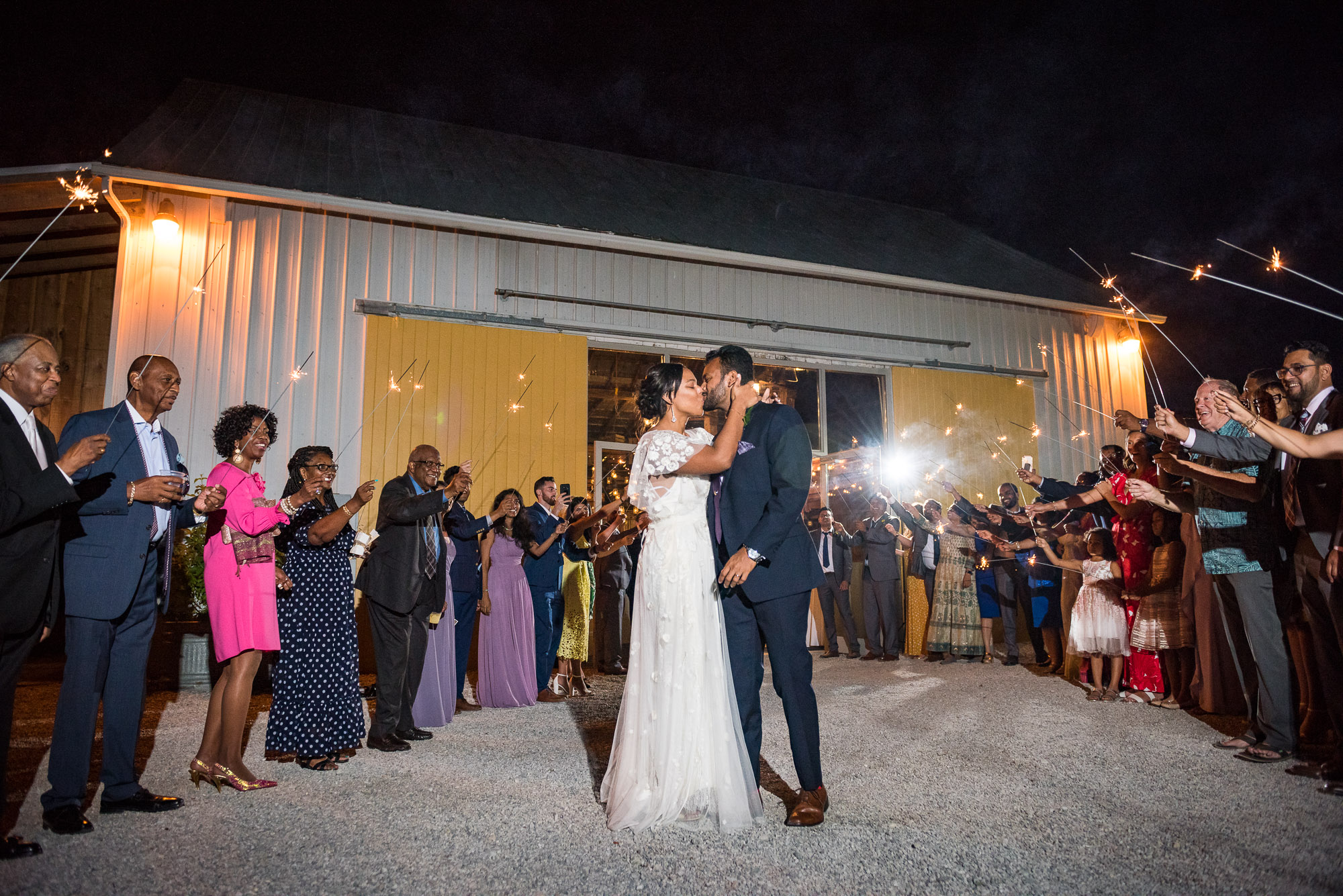 sparkler reception exit send off at Jorgensen Farms Historic Barn in Columbus