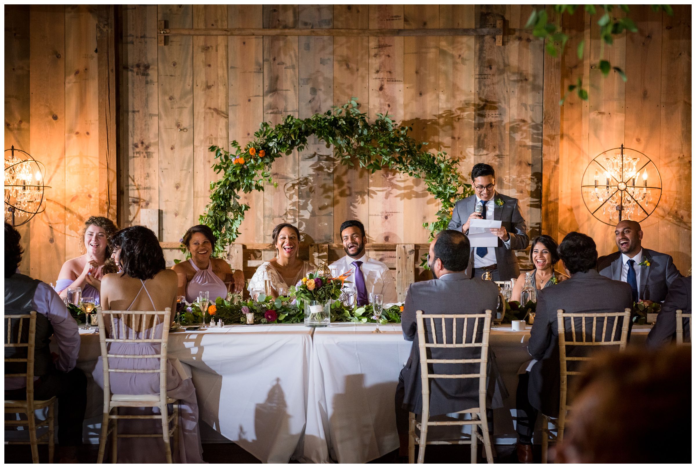 best man wedding toast at rustic wedding reception at Jorgensen Farms in Columbus Ohio