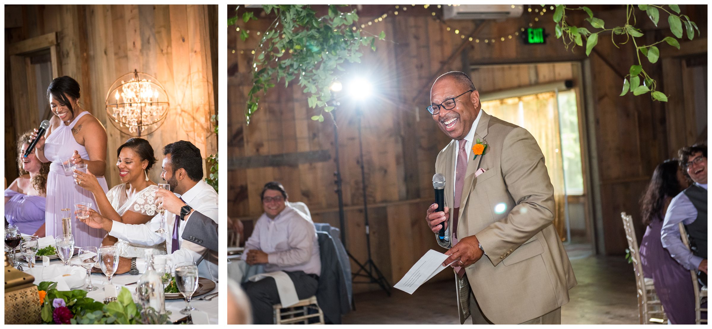 wedding toast at rustic wedding reception at Jorgensen Farms in Columbus Ohio