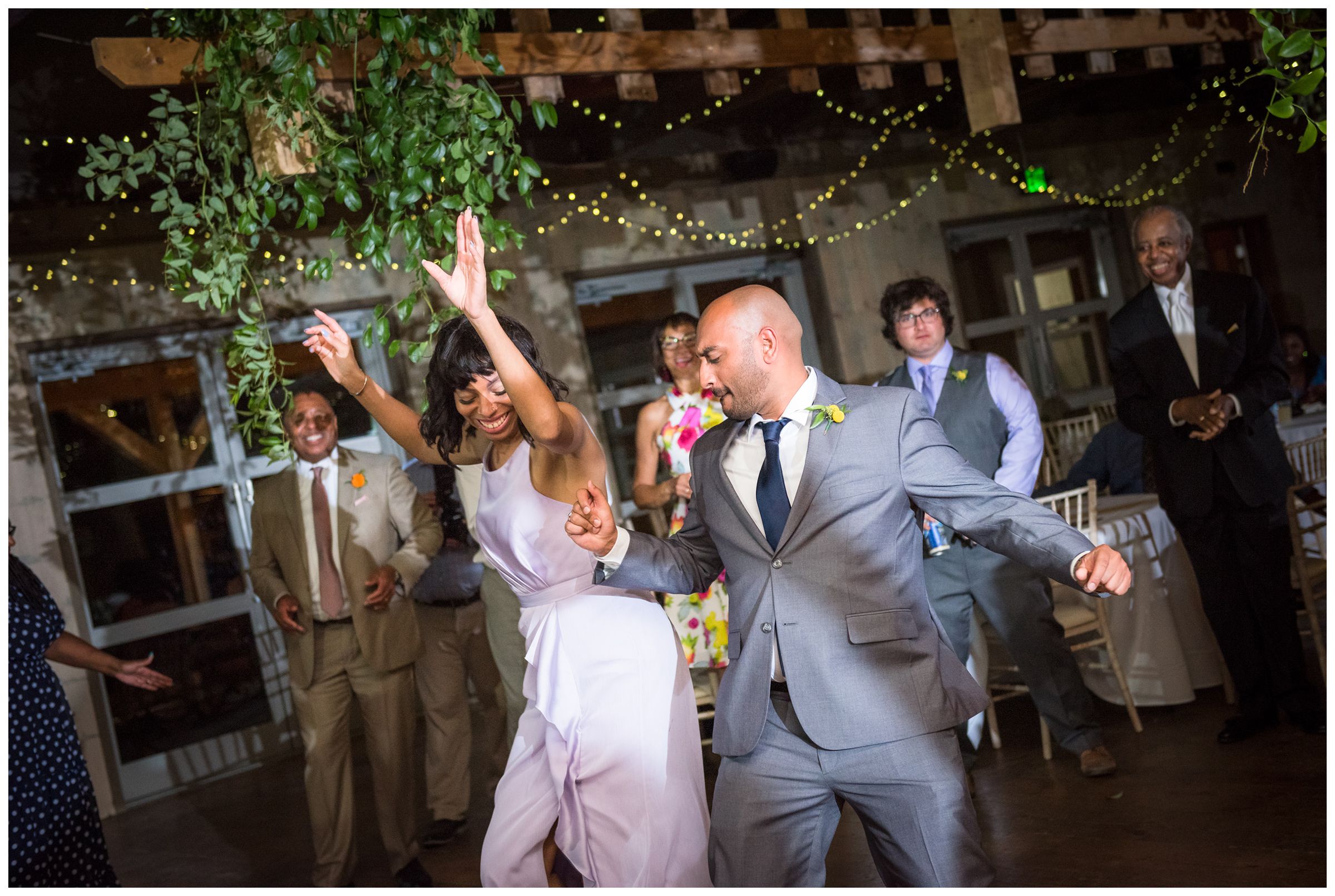 dancing at rustic barn wedding reception at Jorgensen Farms in Columbus