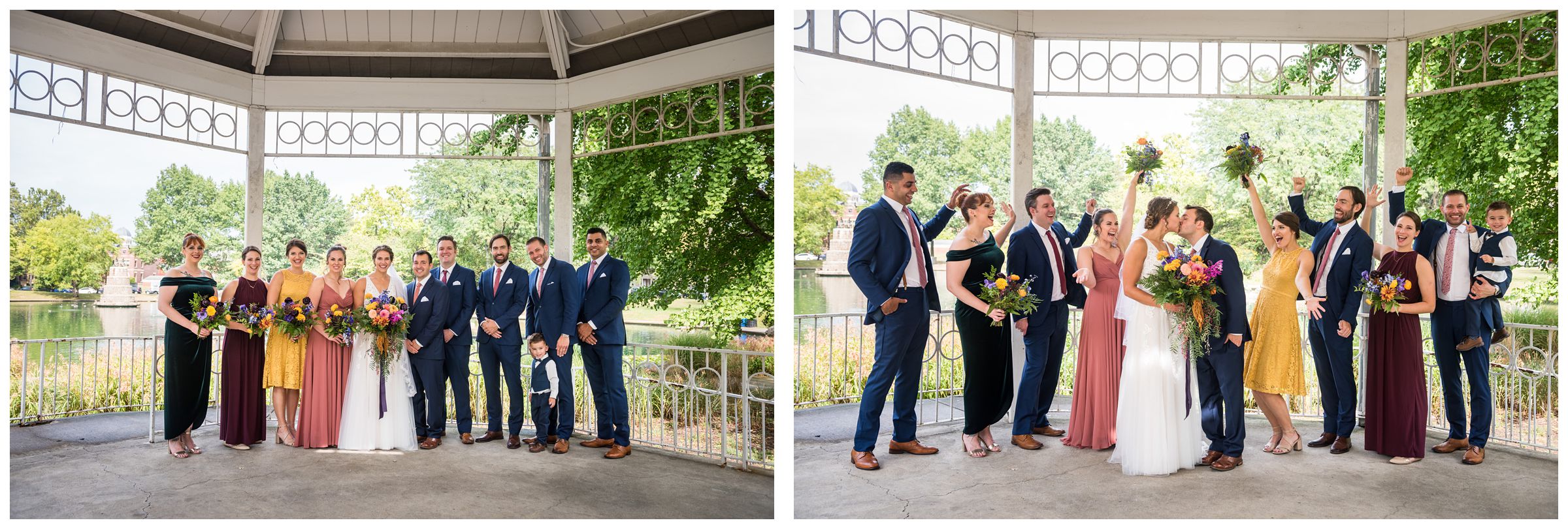 Columbus wedding party portraits in the gazebo at Goodale Park in the Short North