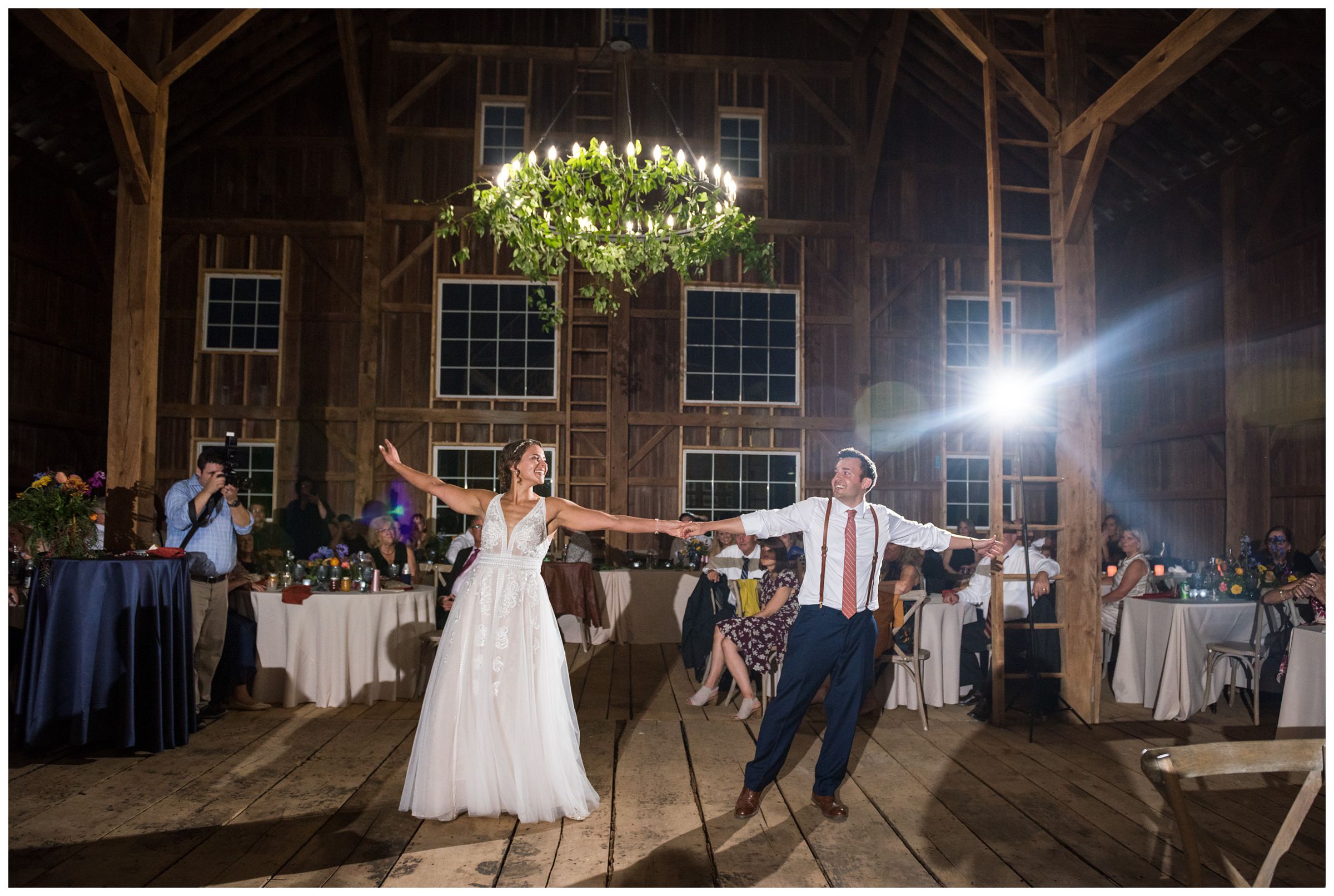 bride and groom sharing their first dance during rustic barn wedding in Lancaster Ohio