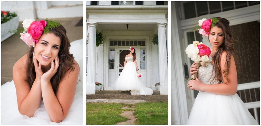 bridal portrats at plantation farmhouse