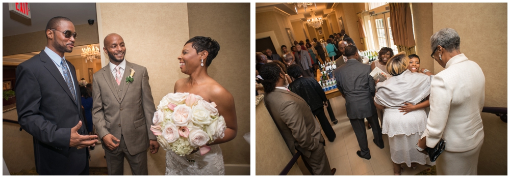 bride and groom greeting guests