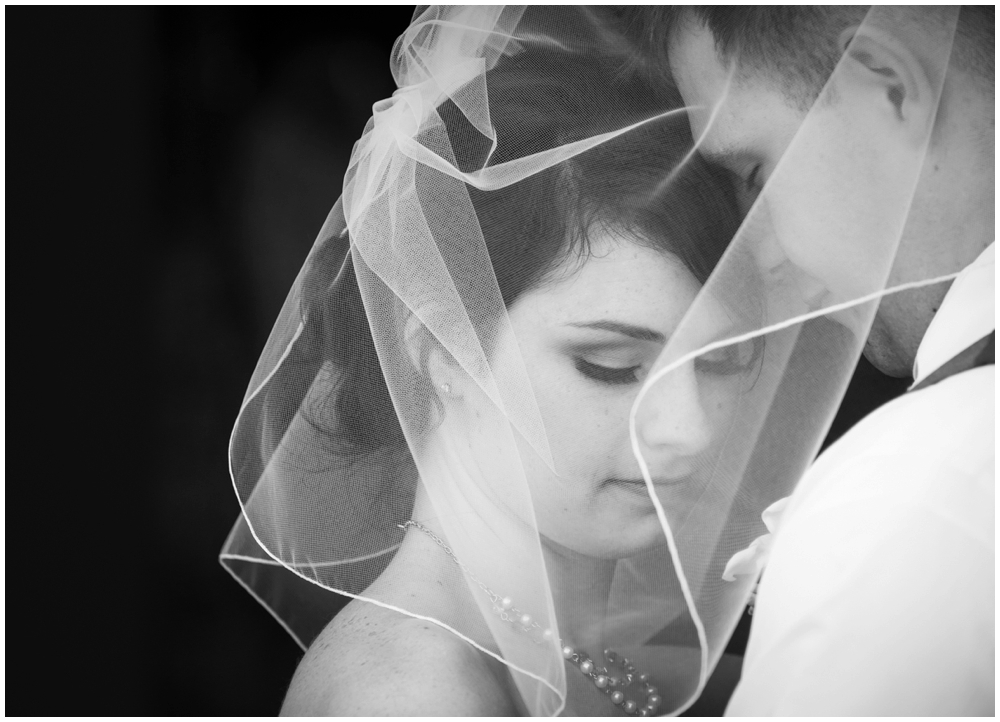 bride and groom portrait through veil