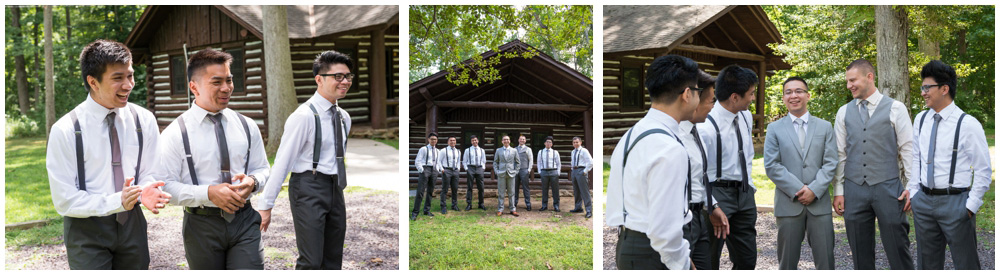 groomsmen at rustic cabin westmoreland state park virgina wedding