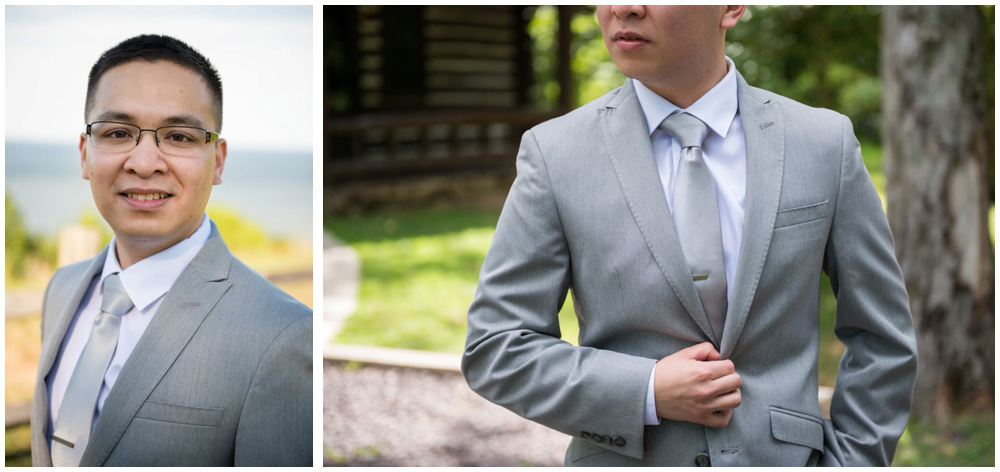 groom at rustic cabin westmoreland state park virgina wedding