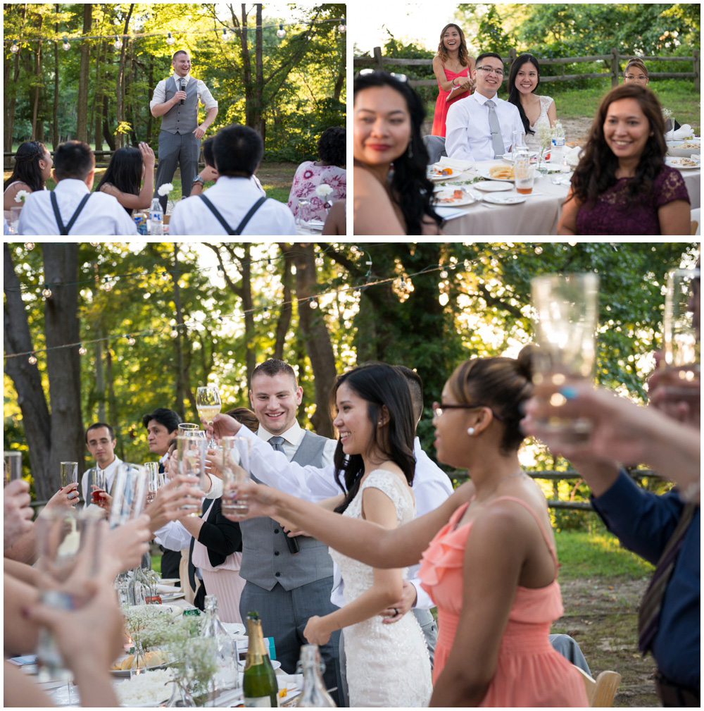 wedding toasts at rustic cabin westmoreland state park virgina wedding