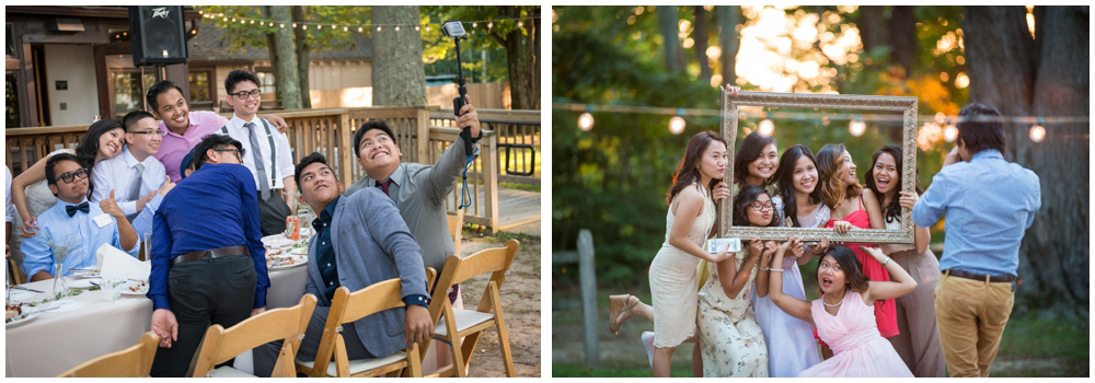 guests enjoying reception at rustic cabin westmoreland state park virgina wedding