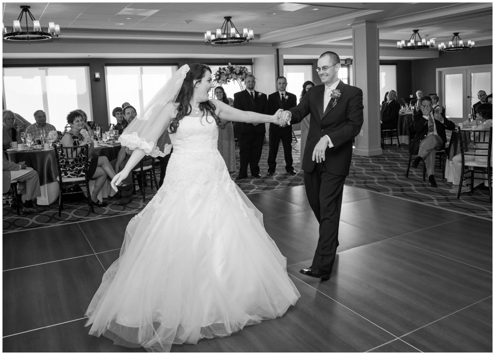 bride and groom first dance at wedding reception