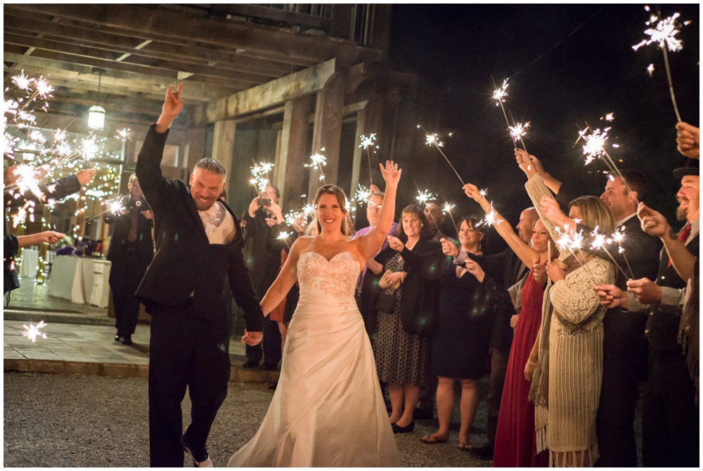 bride and groom sparkler exit from wedding reception