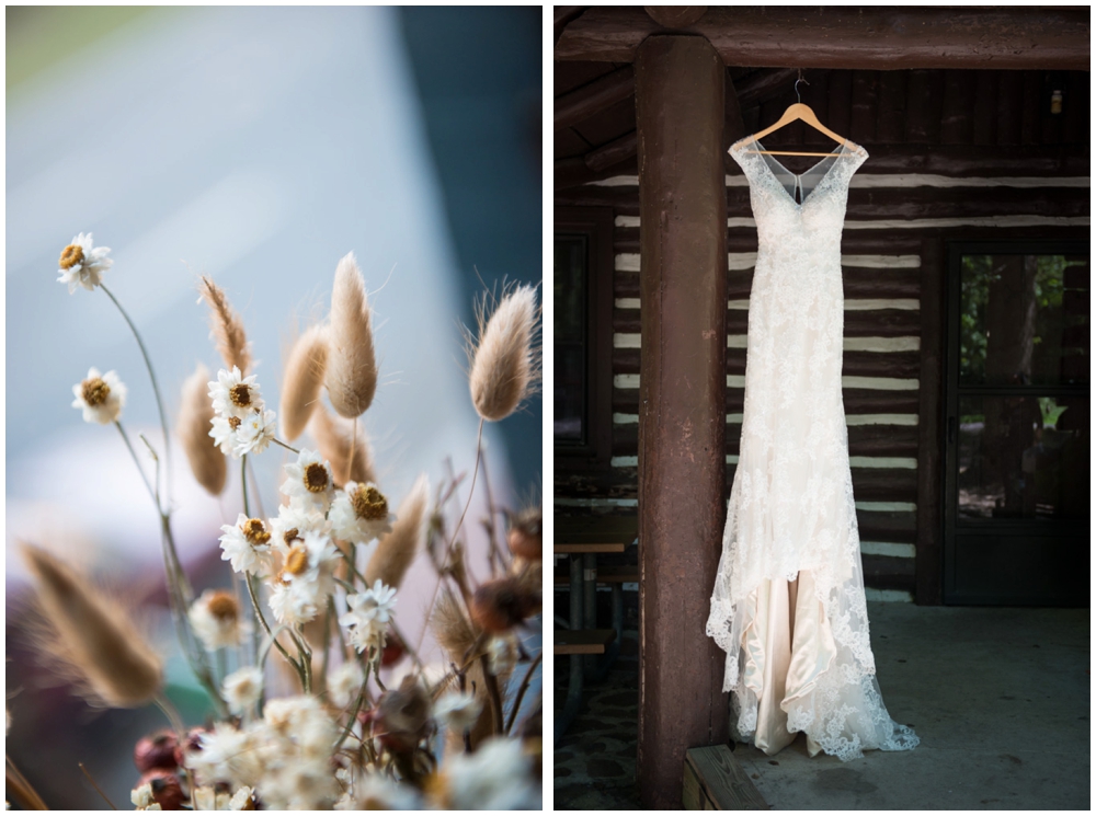 wedding dress and flowers