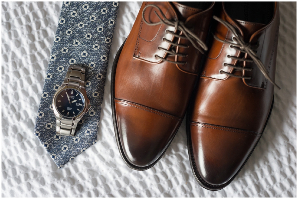 groom's shoes, watch and tie