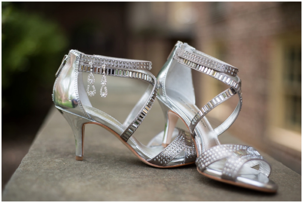 bride's shoes and earrings