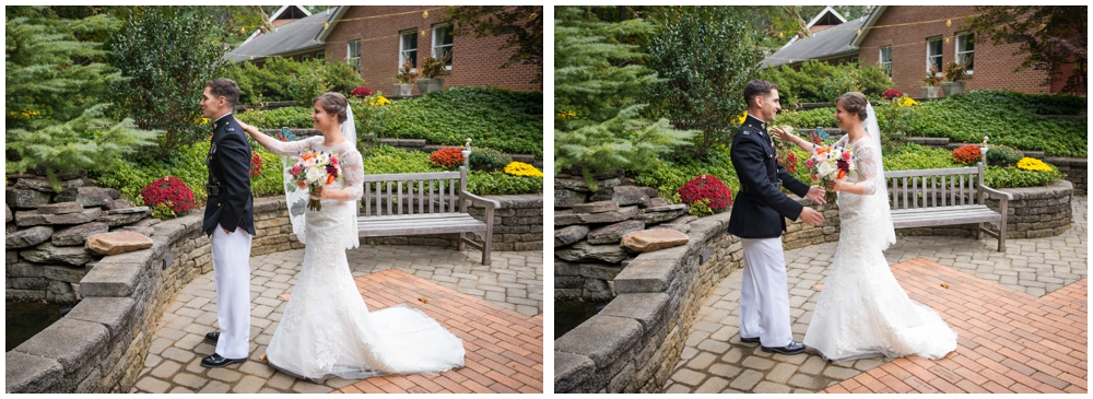 bride and groom first look