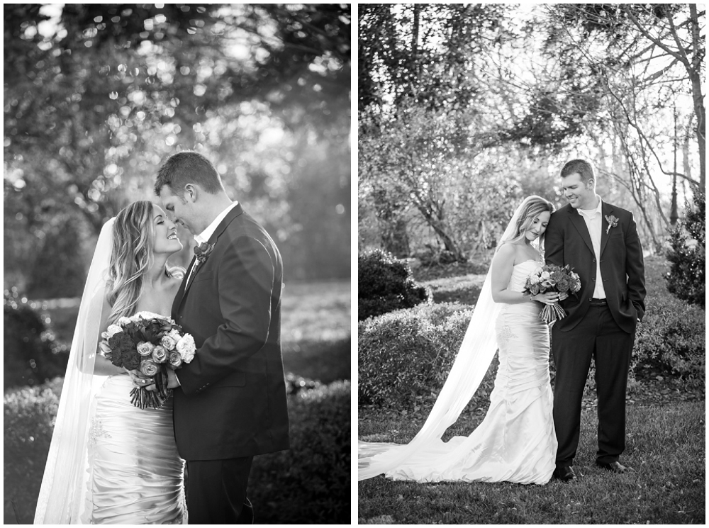 Wedding portraits of bride and groom at Raspberry Plain in Leesburg, Virginia.