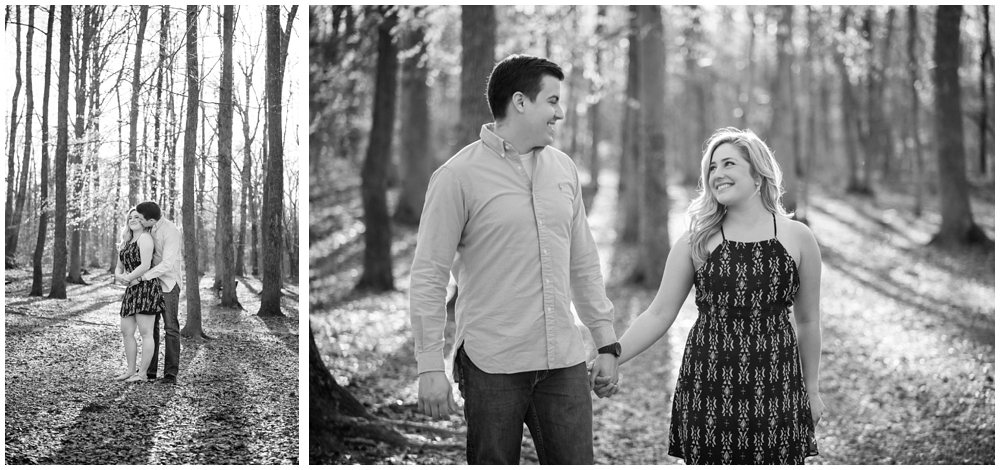 engaged couple at park with trees