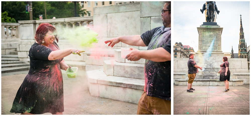 baltimore maryland engagement photos with holi powder paint