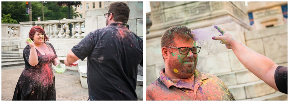 baltimore maryland engagement photos with holi powder paint