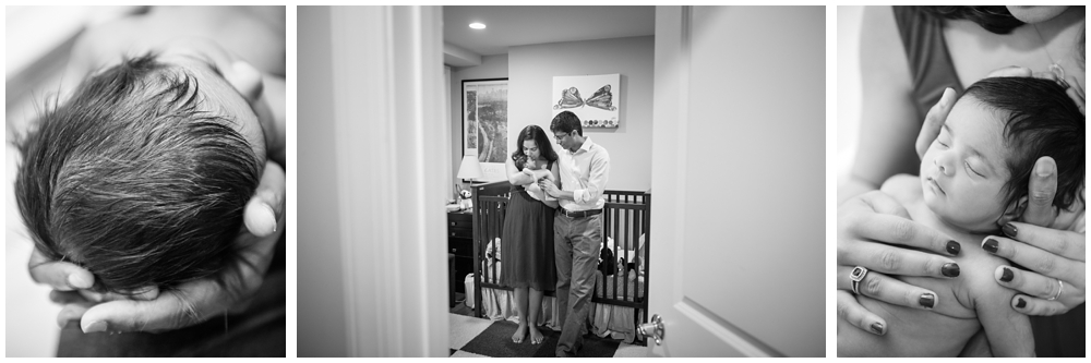 parents with newborn baby girl in nursery