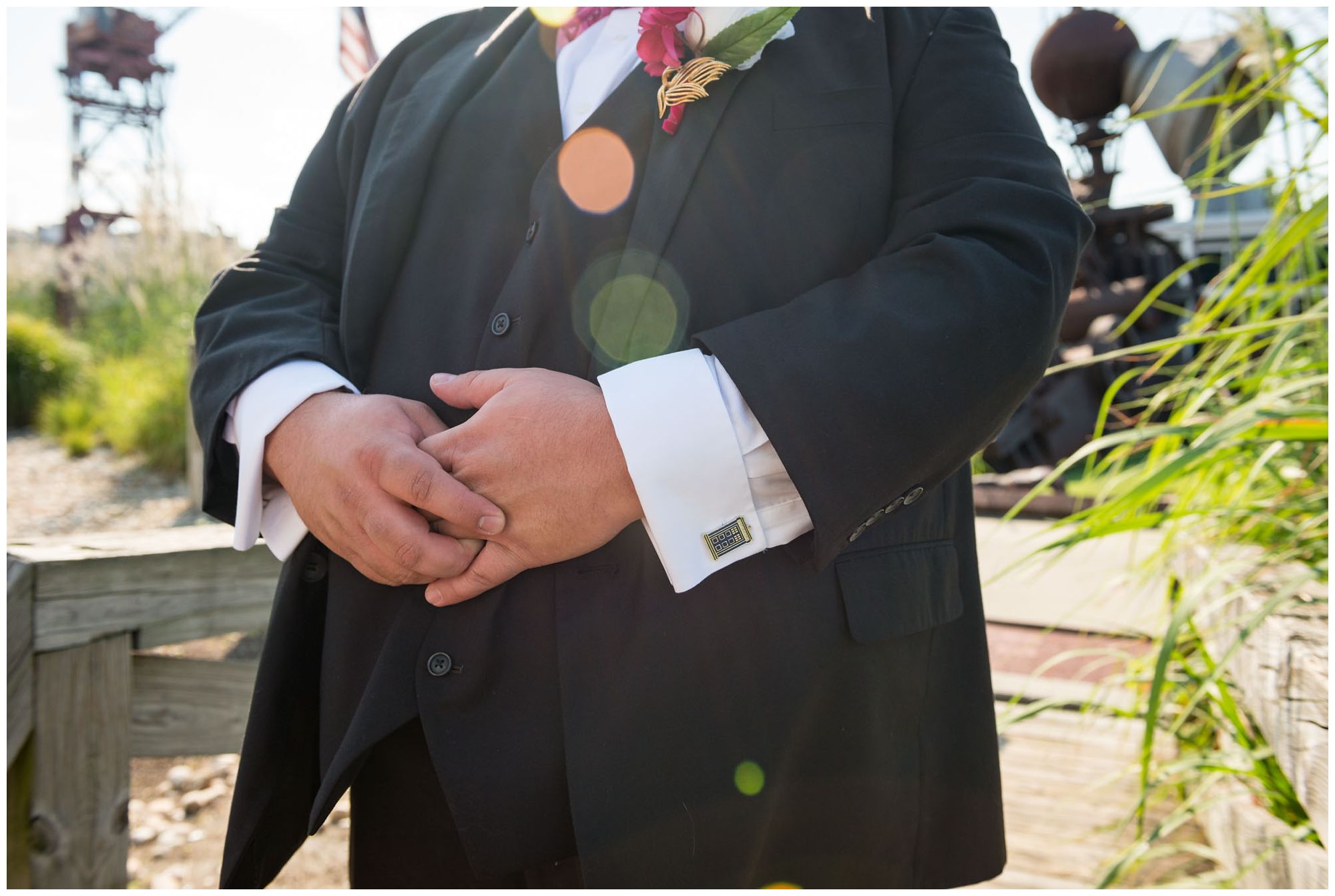 Dr. Who cufflinks on groom