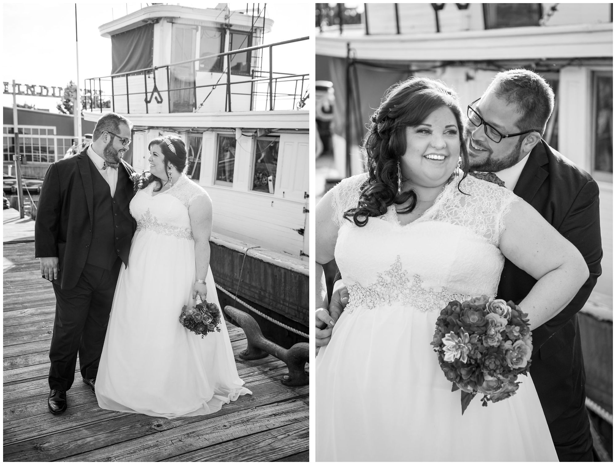 Bride and groom portraits at Baltimore Museum of Industry harbor wedding