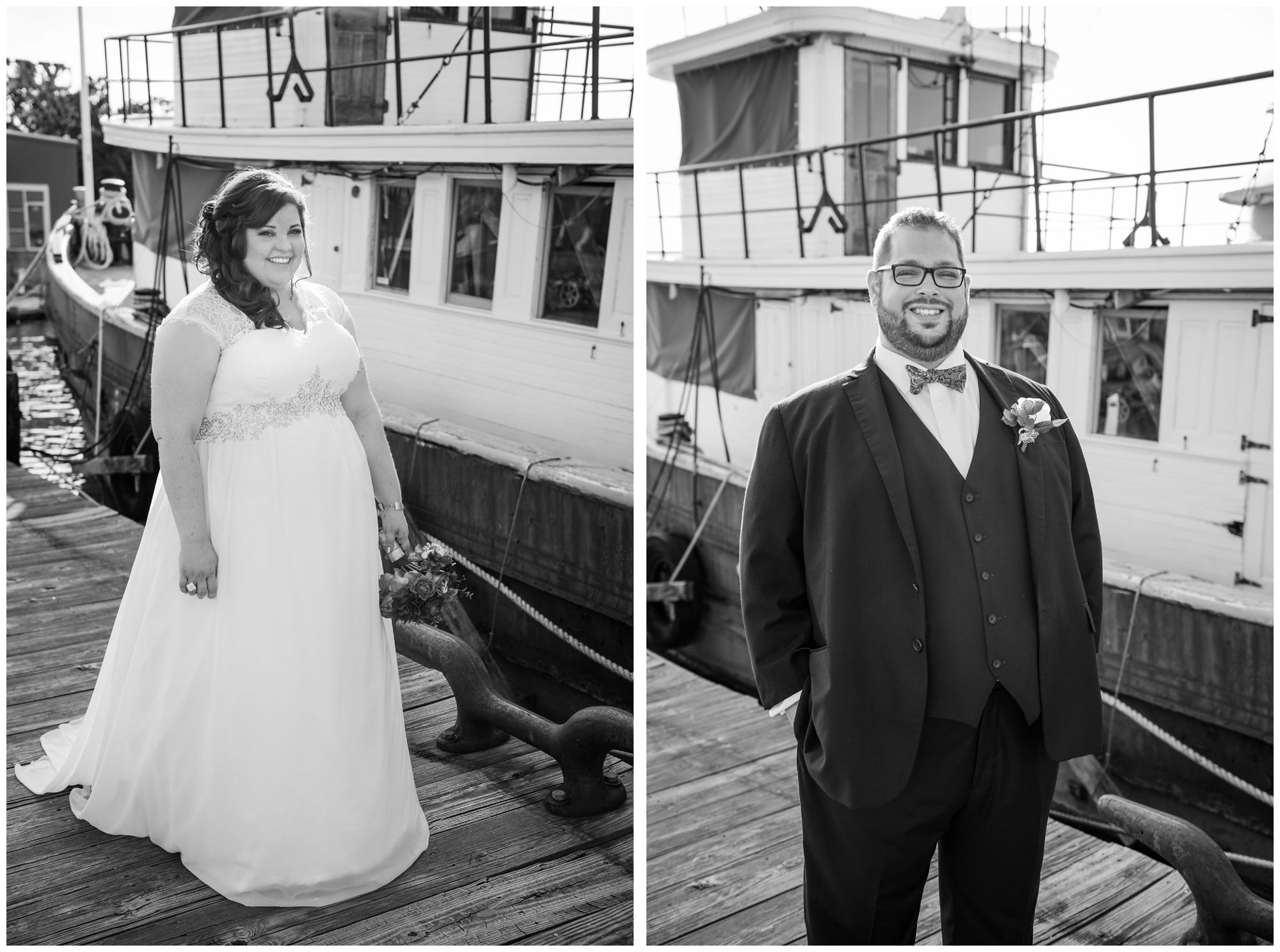 Bride and groom portraits at Baltimore Museum of Industry harbor wedding