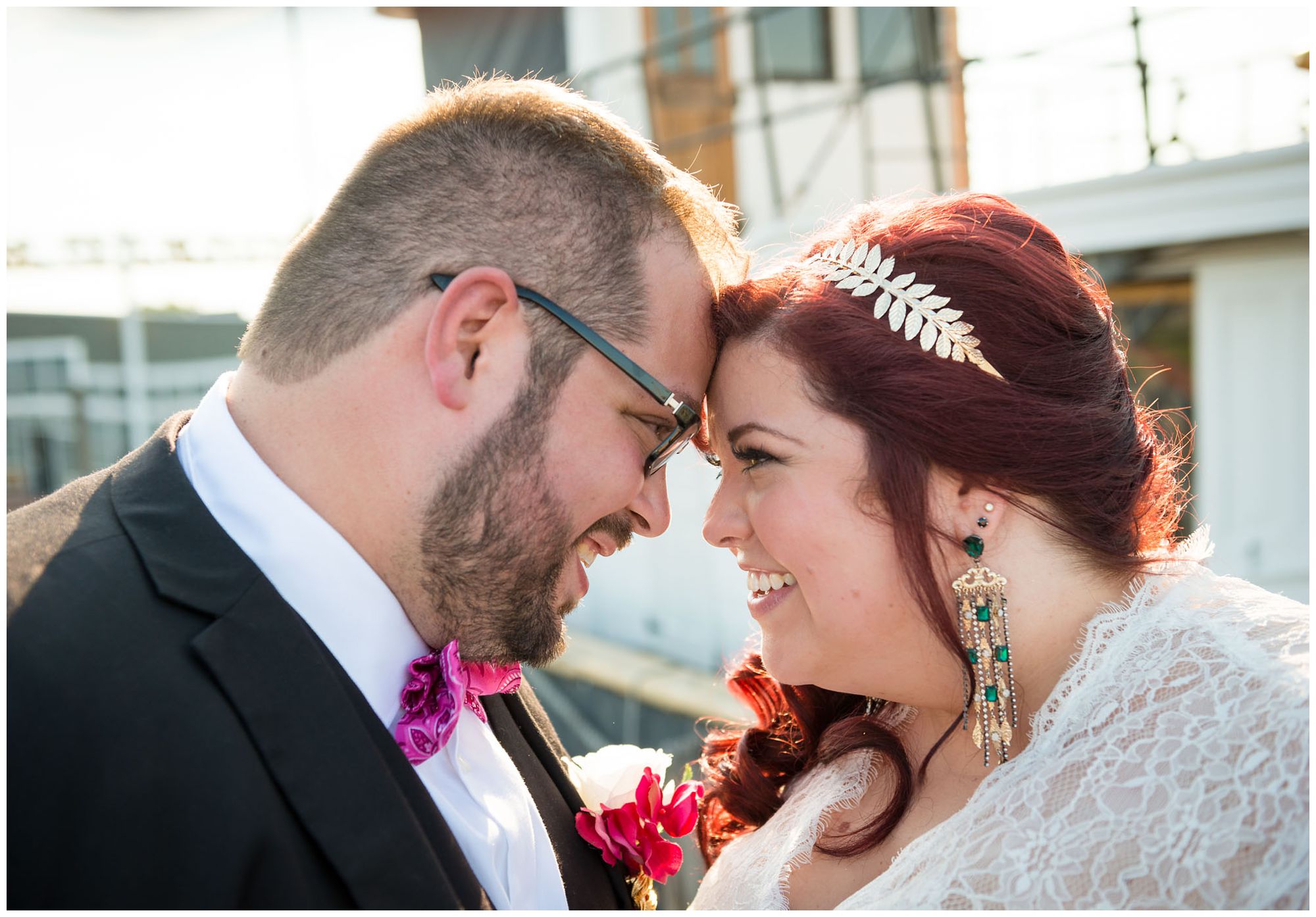 Bride and groom portraits at Baltimore Museum of Industry harbor wedding