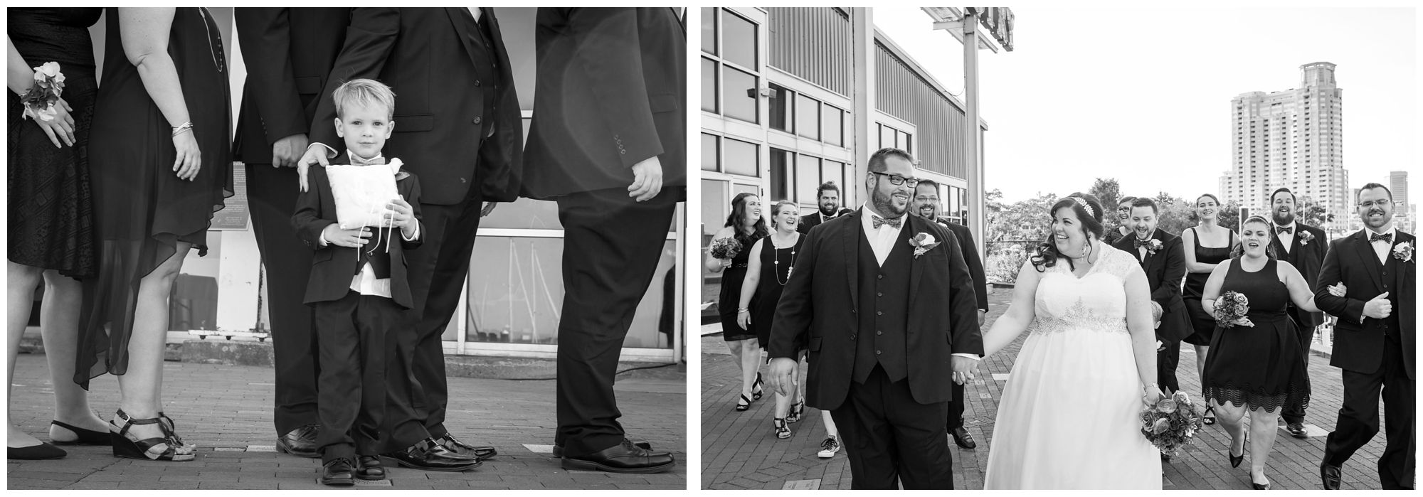 Bridal party and ring bearer at Baltimore Museum of Industry wedding