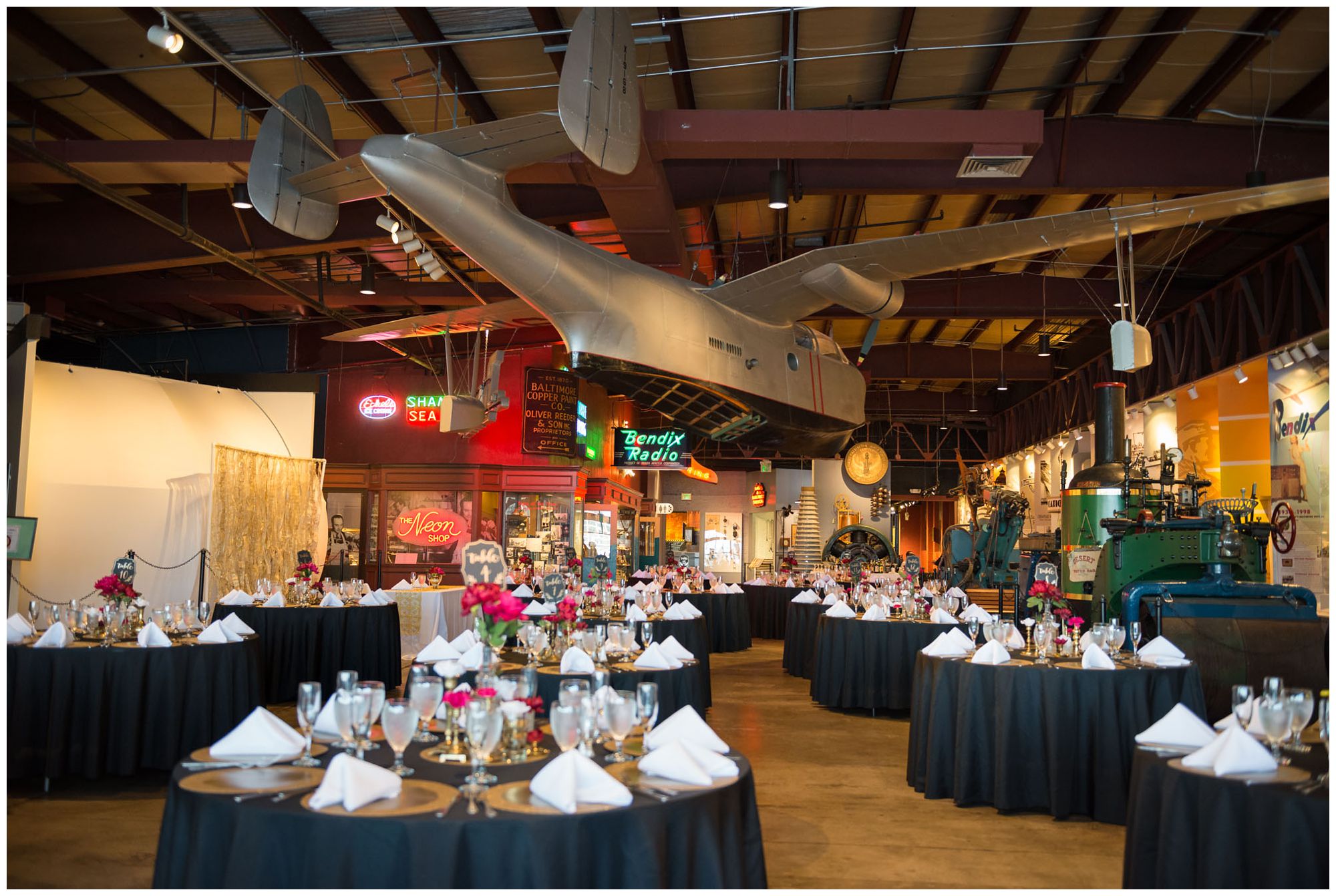 Reception decor at Baltimore Museum of Industry wedding