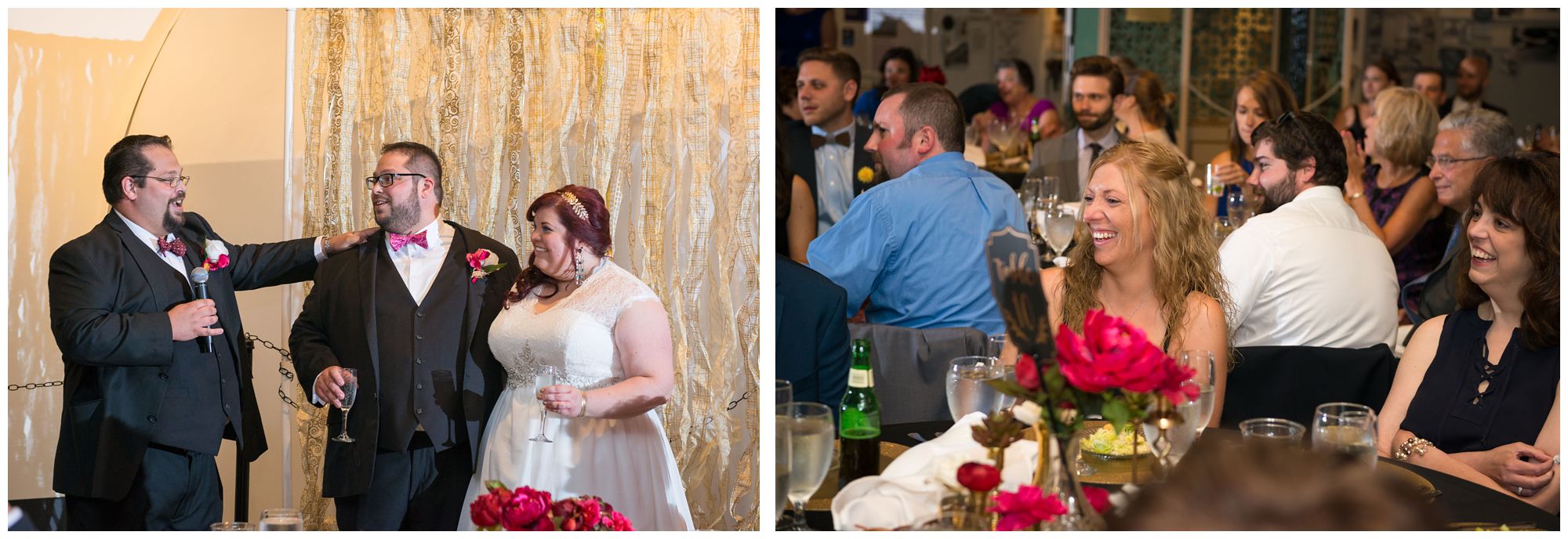 Toasts during wedding reception at Baltimore Museum of Industry