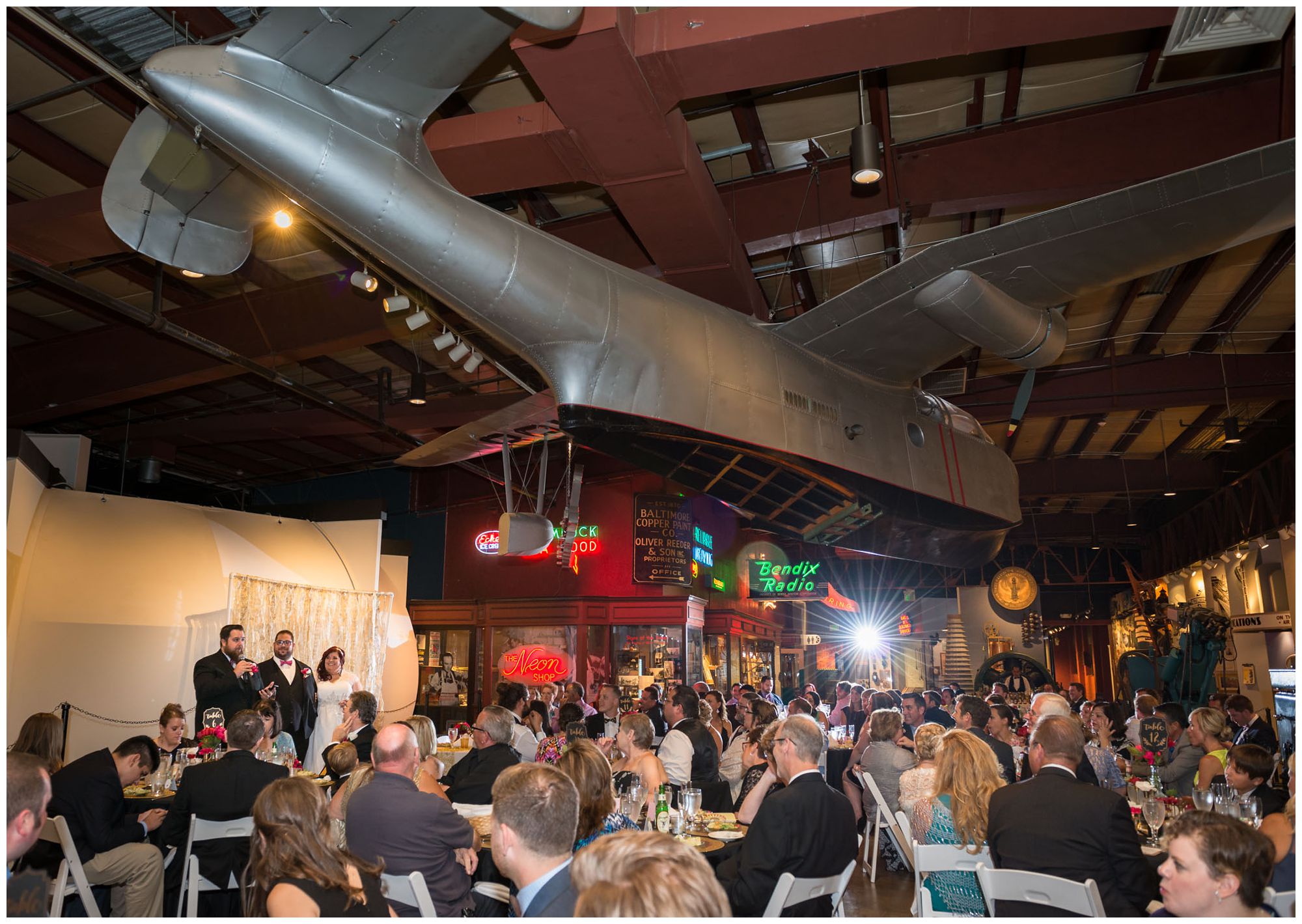 Toasts during wedding reception at Baltimore Museum of Industry