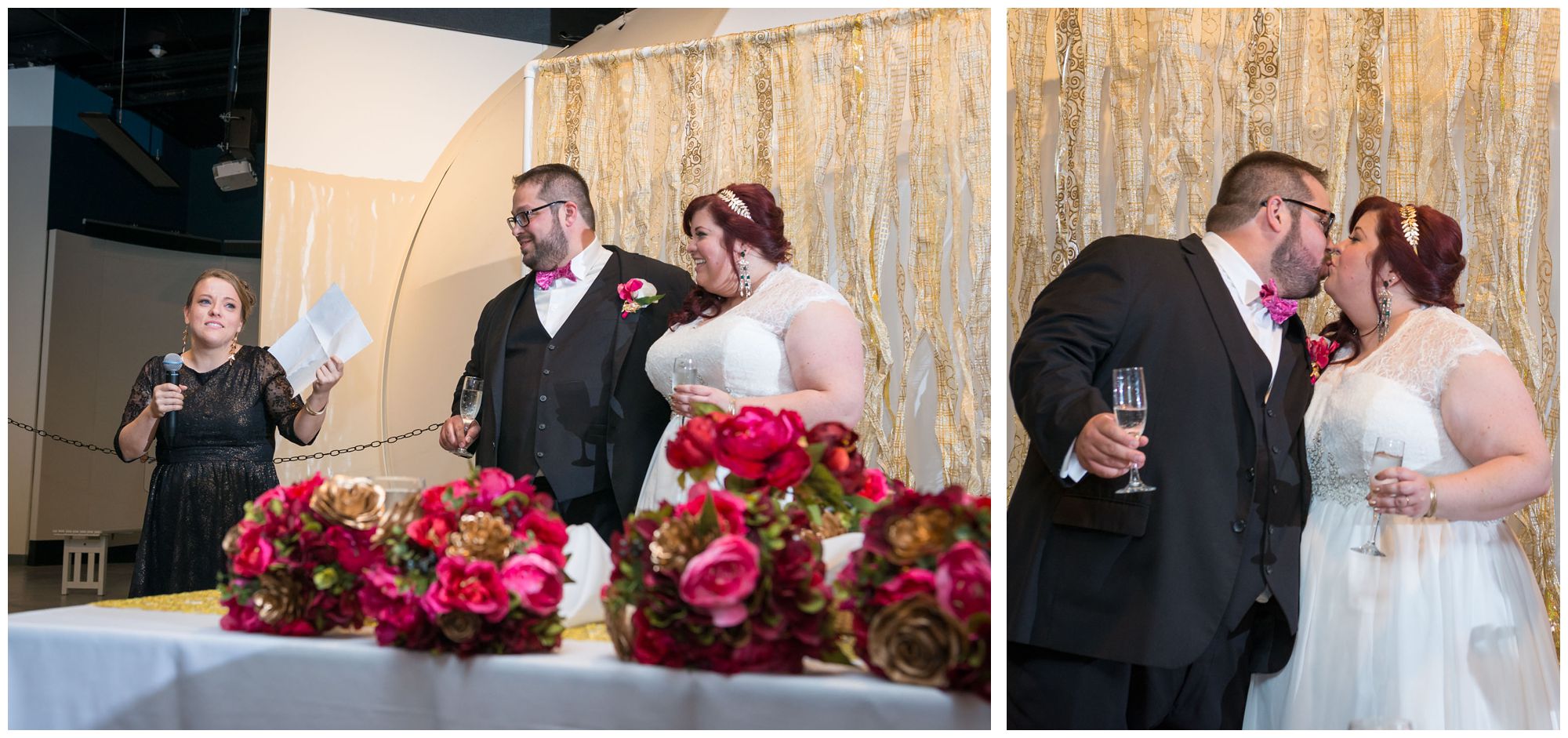 Toasts during wedding reception at Baltimore Museum of Industry