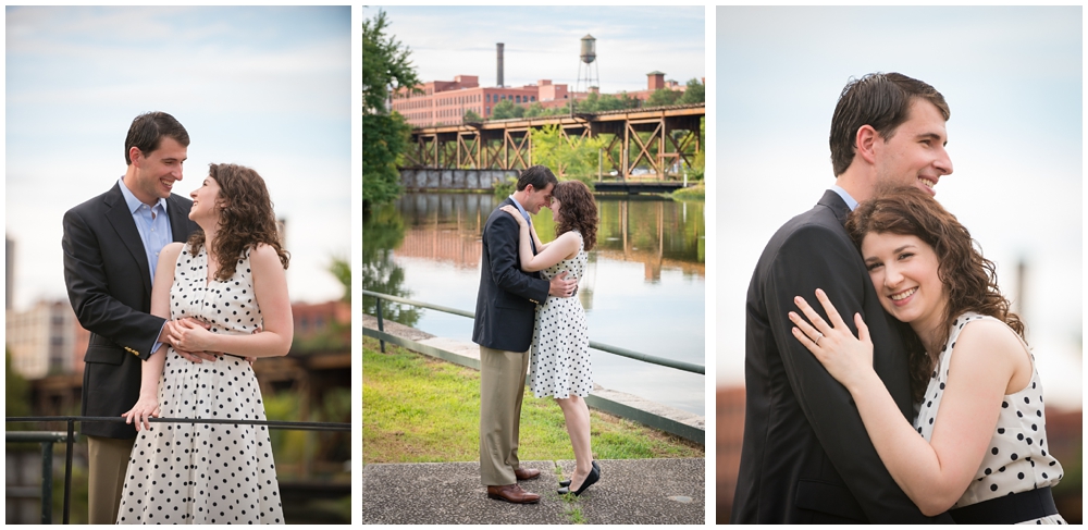 engaged couple on canal bridge